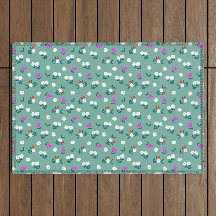 Dainty Blooms Pattern - Sage Green Outdoor Rug Gallery Image 1