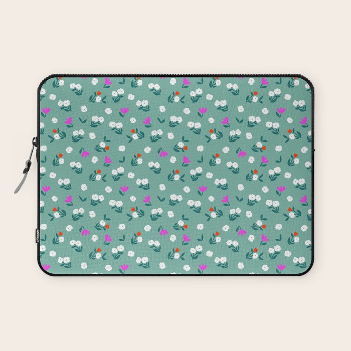 Dainty Blooms Pattern - Sage Green Laptop Sleeve Gallery Image 1