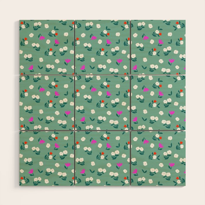 Dainty Blooms Pattern - Sage Green Wood Wall Art Gallery Image 1