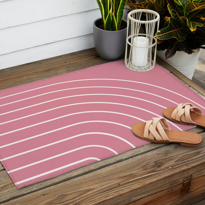 Minimal Arch XVIII 90s Pink Modern Geometric Lines Outdoor Rug Gallery Image 2