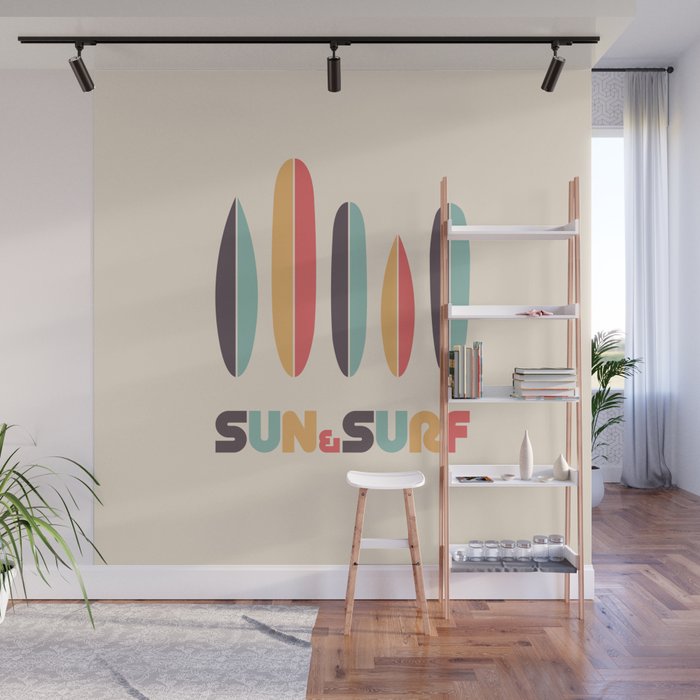 Sun & Surf Surfboards - Retro Rainbow Wall Mural Gallery Image 1