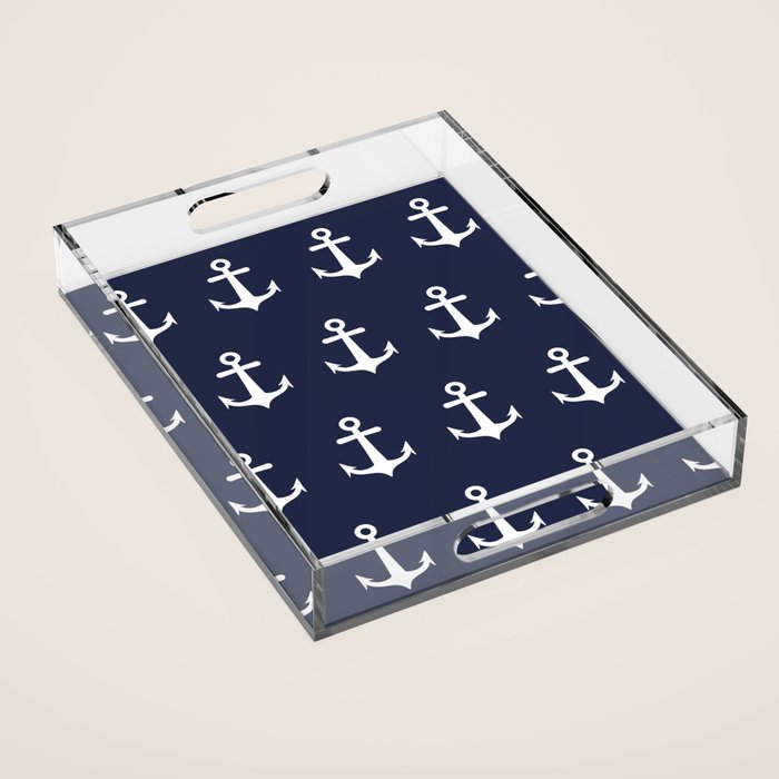 Nautical Navy Blue and White Anchors Acrylic Tray Gallery Image 1
