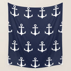 Nautical Navy Blue and White Anchors Wall Tapestry Gallery Image 4