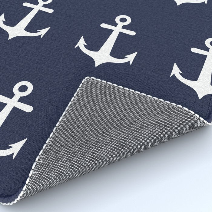 Nautical Navy Blue and White Anchors Rug Gallery Image 4