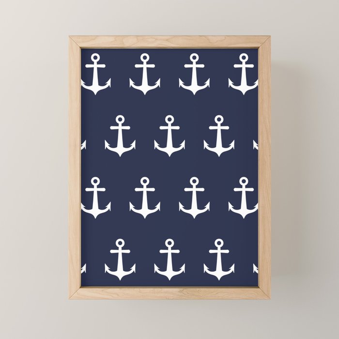 Nautical Navy Blue and White Anchors Mini Art Print Gallery Image 1