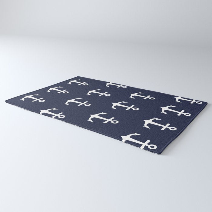 Nautical Navy Blue and White Anchors Rug Gallery Image 3
