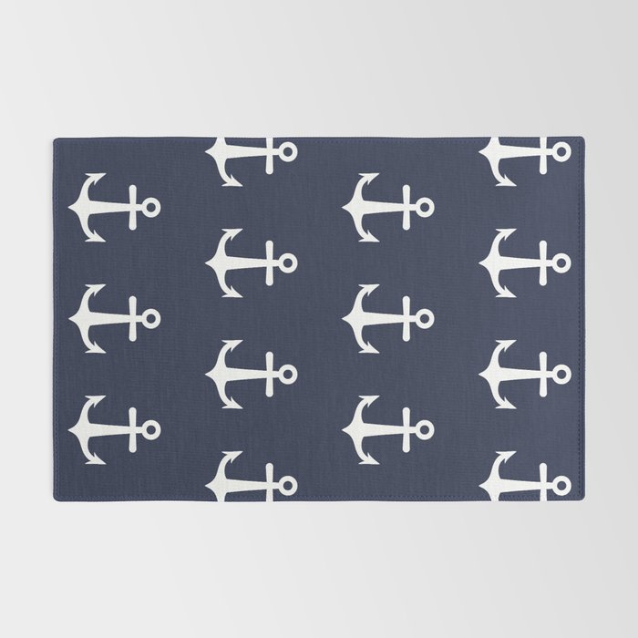 Nautical Navy Blue and White Anchors Rug Gallery Image 2
