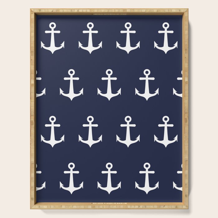Nautical Navy Blue and White Anchors Serving Tray Gallery Image 1