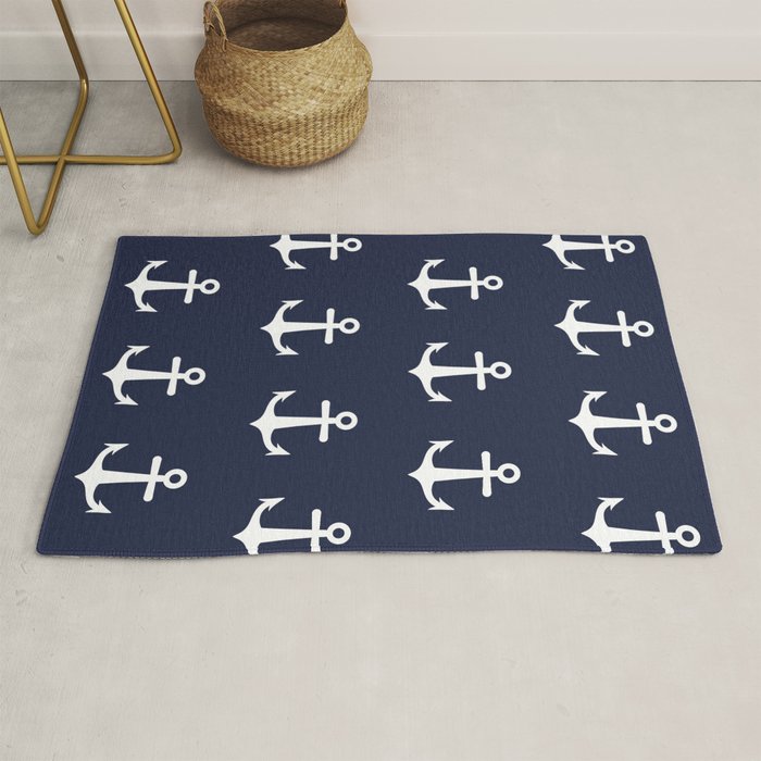 Nautical Navy Blue and White Anchors Rug Gallery Image 1