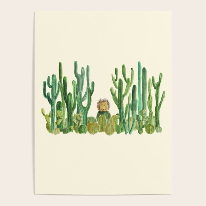 In my happy place - hedgehog meditating in cactus jungle Poster Gallery Image 1