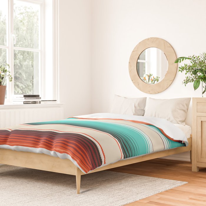 Navajo White, Turquoise and Burnt Orange Southwest Serape Blanket Stripes Duvet Cover Gallery Image 2