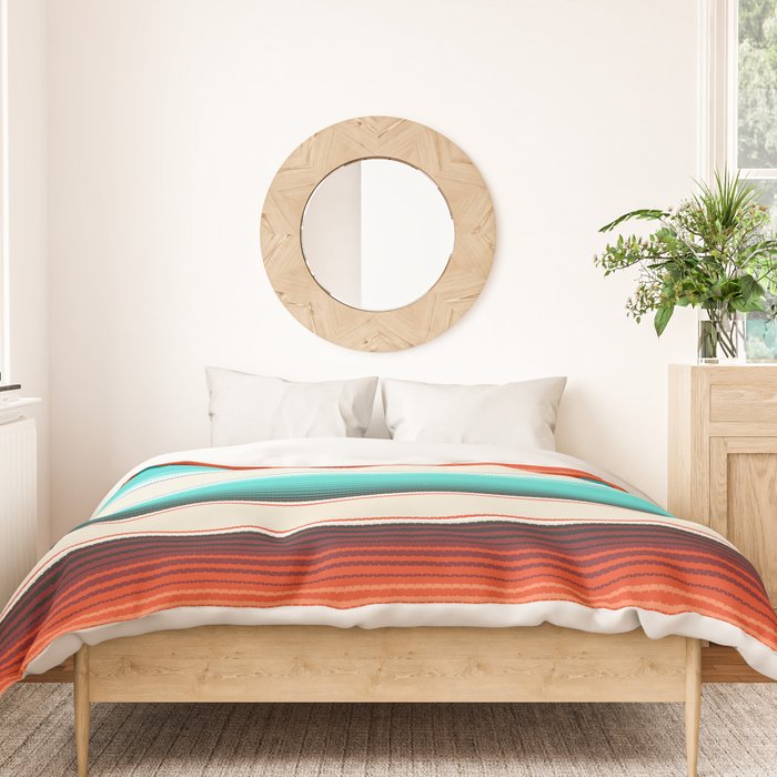 Navajo White, Turquoise and Burnt Orange Southwest Serape Blanket Stripes Duvet Cover Gallery Image 3