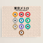 Tokyo subway map print. City metro alphabet poster, japan underground print, japanese city wall art. Jigsaw Puzzle Gallery Image 1