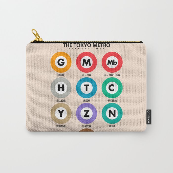 Tokyo subway map print. City metro alphabet poster, japan underground print, japanese city wall art. Carry All Pouch Gallery Image 1