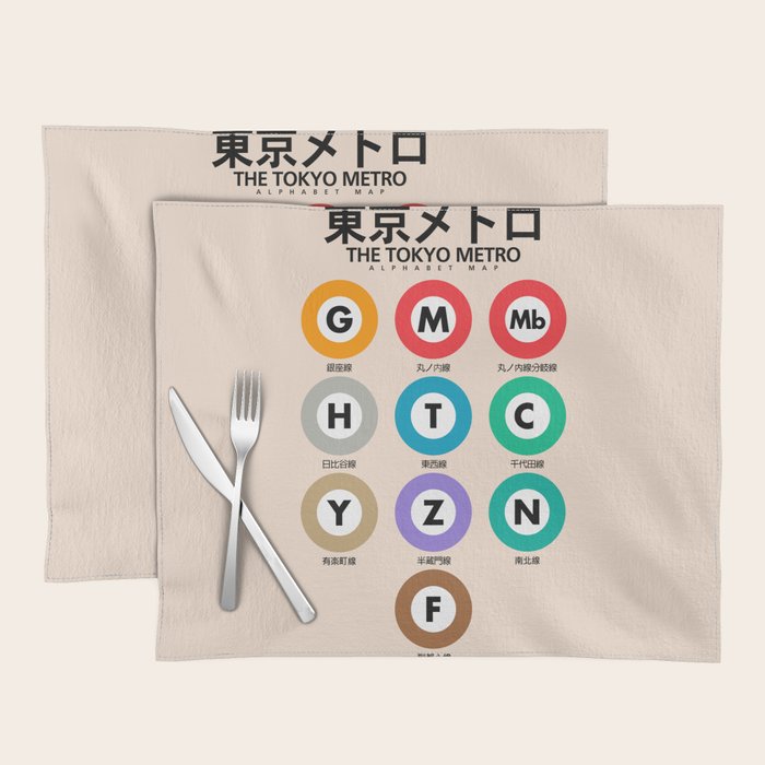 Tokyo subway map print. City metro alphabet poster, japan underground print, japanese city wall art. Placemat Gallery Image 1