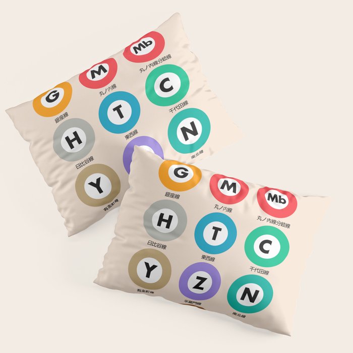 Tokyo subway map print. City metro alphabet poster, japan underground print, japanese city wall art. Pillow Sham Gallery Image 3