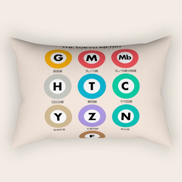 Tokyo subway map print. City metro alphabet poster, japan underground print, japanese city wall art. Rectangular Pillow Gallery Image 2