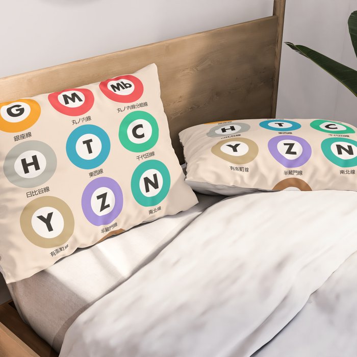 Tokyo subway map print. City metro alphabet poster, japan underground print, japanese city wall art. Pillow Sham Gallery Image 2