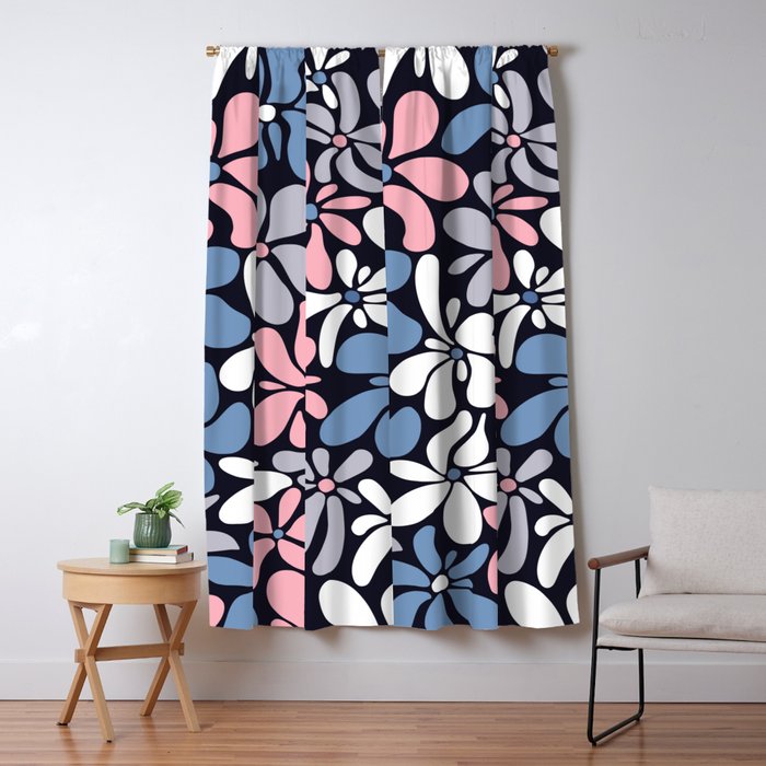 Abstract Flower, Navy, Blue, Pink, Gray, White Window Curtain Gallery Image 5