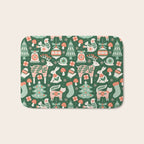 Festive Folk Art Forest Animals - Green and Red Bath Mat Gallery Image 1