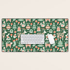 Festive Folk Art Forest Animals - Green and Red Desk Mat Gallery Image 1
