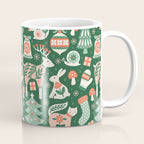 Festive Folk Art Forest Animals - Green and Red Coffee Mug Gallery Image 1