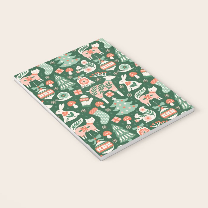 Festive Folk Art Forest Animals - Green and Red Notebook Gallery Image 3
