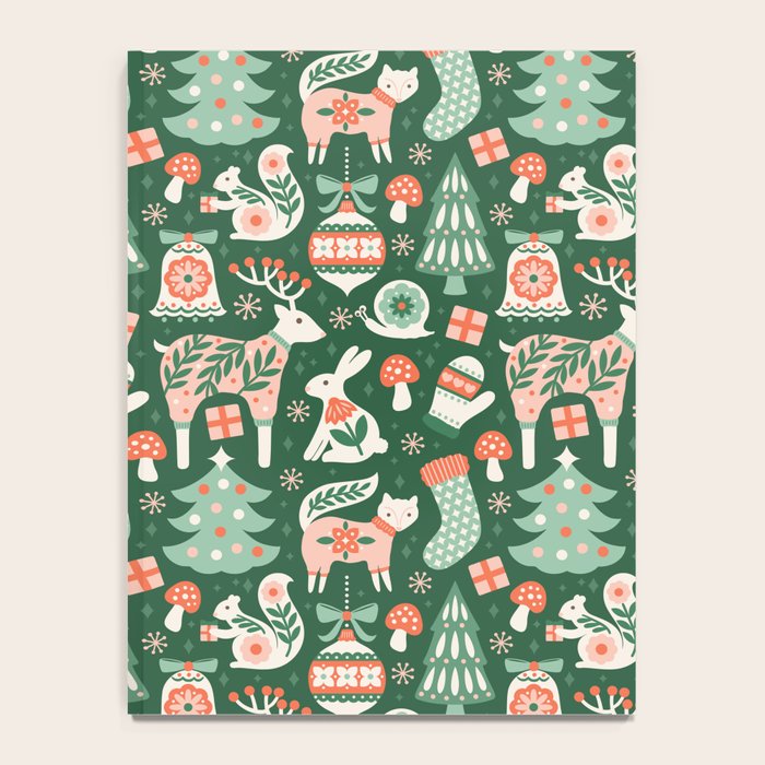 Festive Folk Art Forest Animals - Green and Red Notebook Gallery Image 4