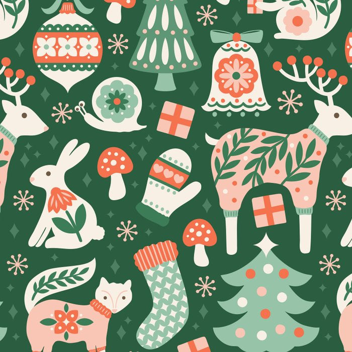 Festive Folk Art Forest Animals - Green and Red Coffee Mug Gallery Image 2