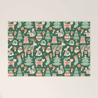 Festive Folk Art Forest Animals - Green and Red Welcome Mat Gallery Image 1