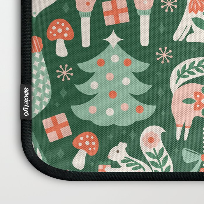 Festive Folk Art Forest Animals - Green and Red Laptop Sleeve Gallery Image 3
