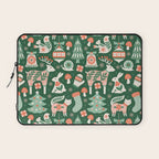 Festive Folk Art Forest Animals - Green and Red Laptop Sleeve Gallery Image 1