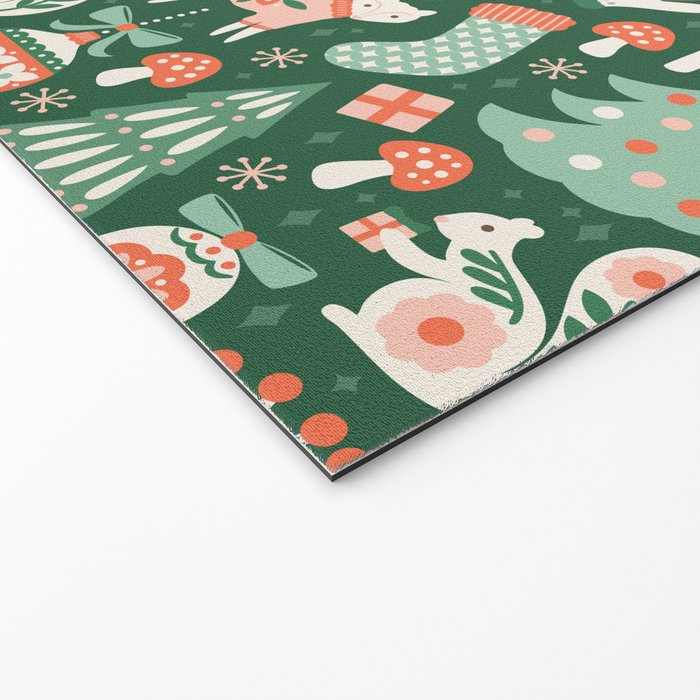 Festive Folk Art Forest Animals - Green and Red Welcome Mat Gallery Image 2