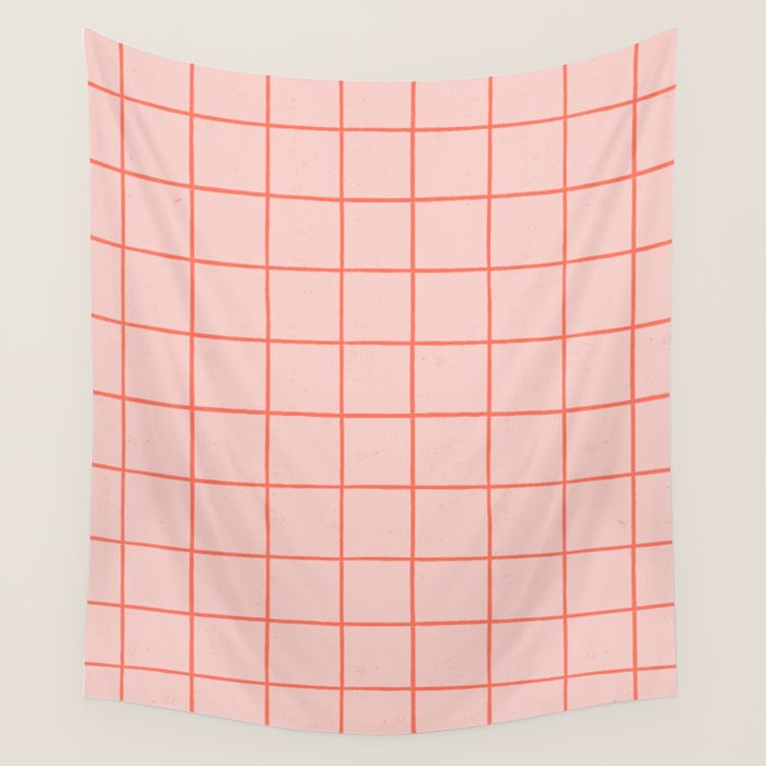 Grid Pattern Peach Wall Tapestry Gallery Image 1