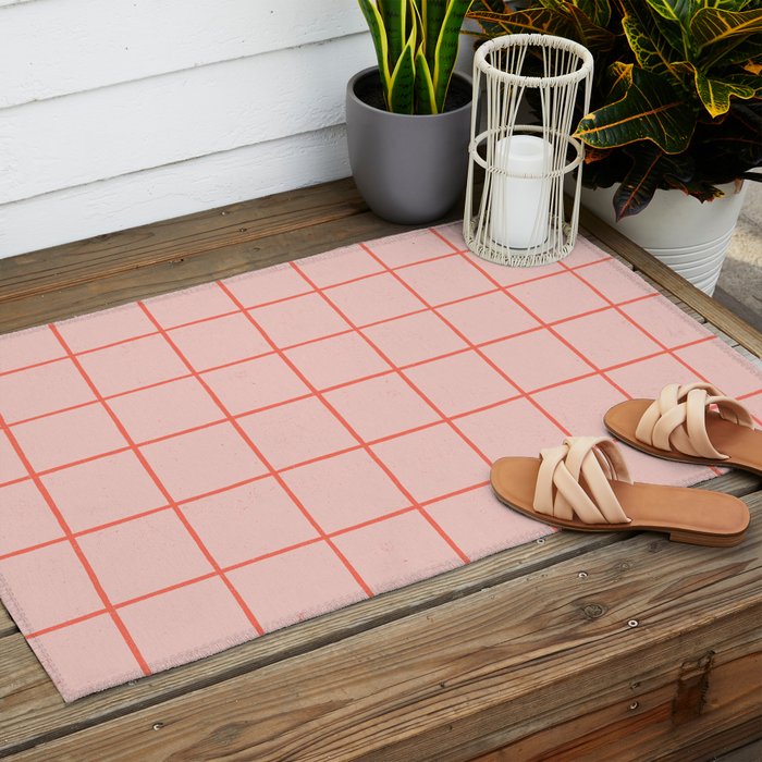 Grid Pattern Peach Outdoor Rug Gallery Image 2