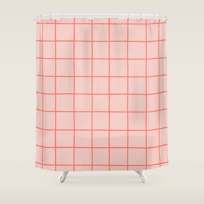 Grid Pattern Peach Shower Curtain