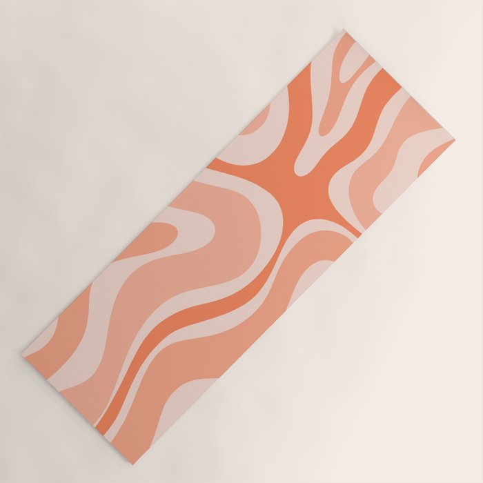 Modern Retro Liquid Swirl Abstract Pattern Salmon Orange Peach Blush Yoga Mat Gallery Image 1