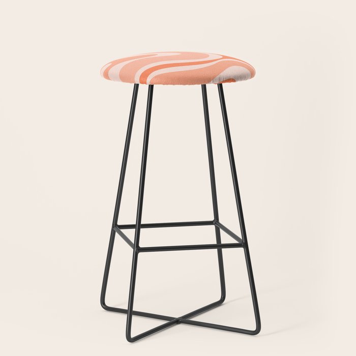 Modern Retro Liquid Swirl Abstract Pattern Salmon Orange Peach Blush Stool Gallery Image 1
