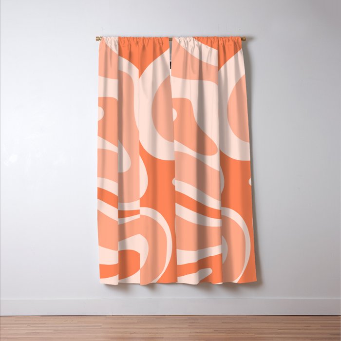 Modern Retro Liquid Swirl Abstract Pattern Salmon Orange Peach Blush Window Curtain Gallery Image 3