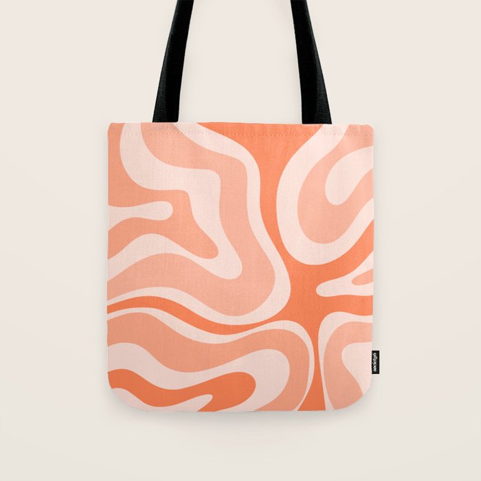 Modern Retro Liquid Swirl Abstract Pattern Salmon Orange Peach Blush Tote Bag Gallery Image 1