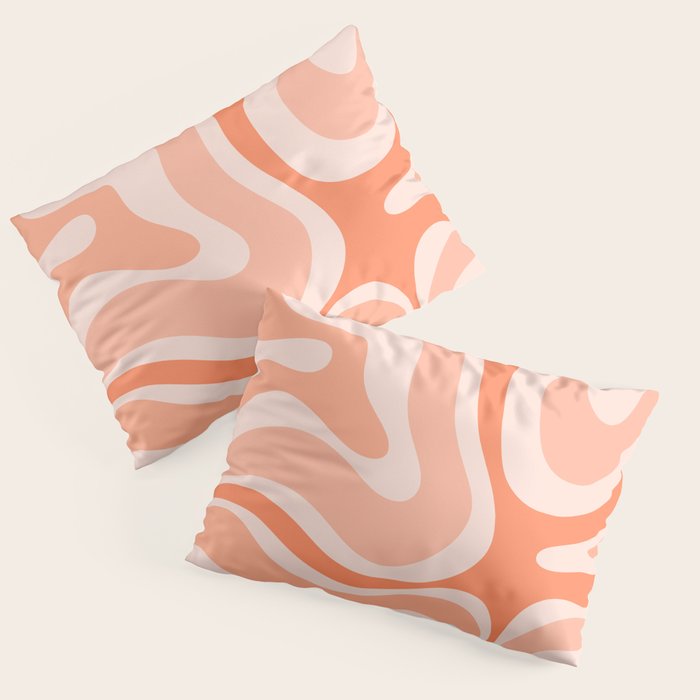 Modern Retro Liquid Swirl Abstract Pattern Salmon Orange Peach Blush Pillow Sham Gallery Image 3