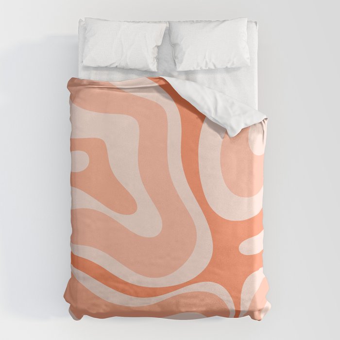 Modern Retro Liquid Swirl Abstract Pattern Salmon Orange Peach Blush Duvet Cover Gallery Image 6