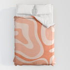 Modern Retro Liquid Swirl Abstract Pattern Salmon Orange Peach Blush Duvet Cover Gallery Image 6