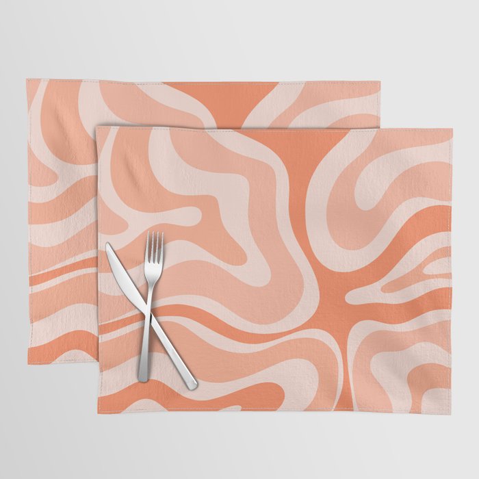 Modern Retro Liquid Swirl Abstract Pattern Salmon Orange Peach Blush Placemat Gallery Image 1