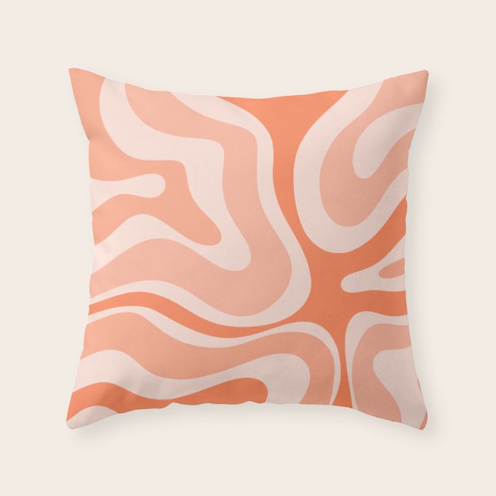 Modern Retro Liquid Swirl Abstract Pattern Salmon Orange Peach Blush Throw Pillow Gallery Image 6
