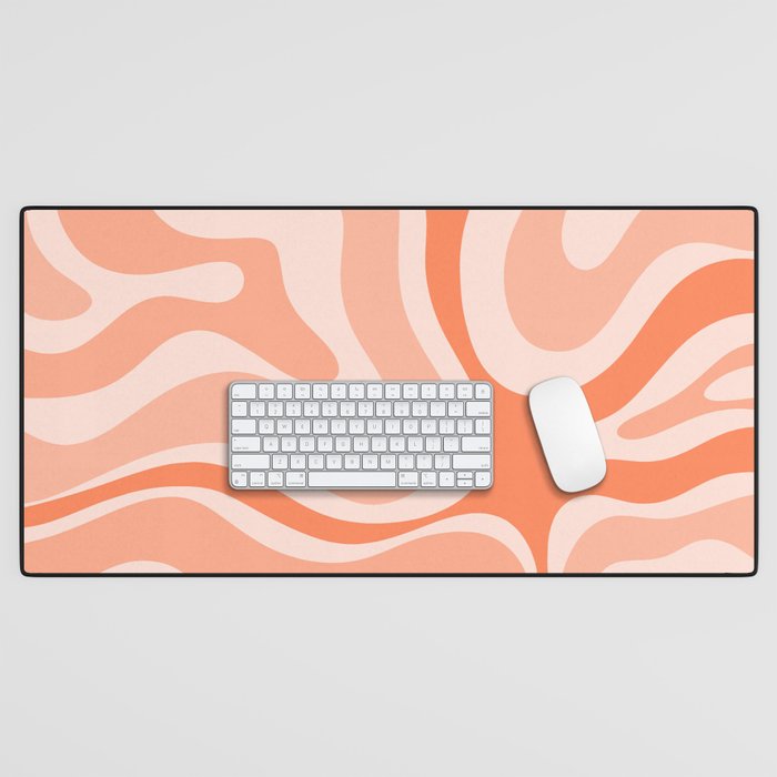 Modern Retro Liquid Swirl Abstract Pattern Salmon Orange Peach Blush Desk Mat Gallery Image 1
