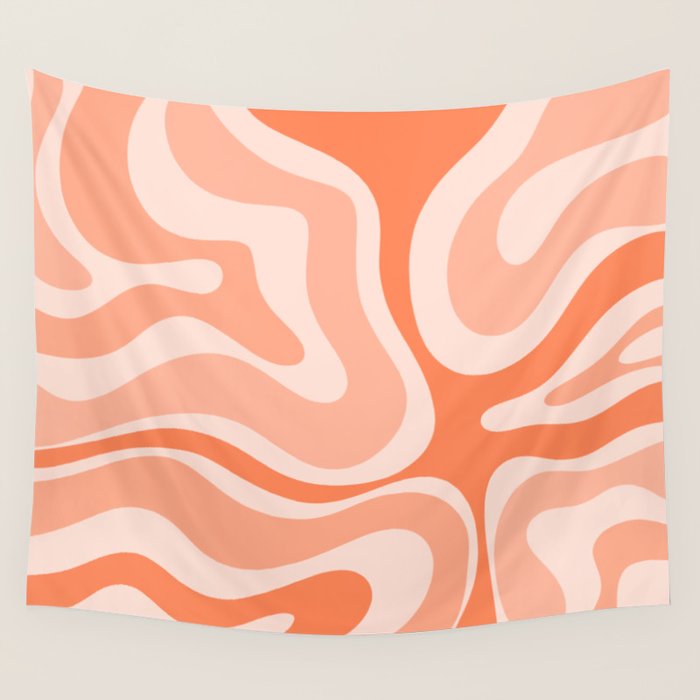 Modern Retro Liquid Swirl Abstract Pattern Salmon Orange Peach Blush Wall Tapestry Gallery Image 1