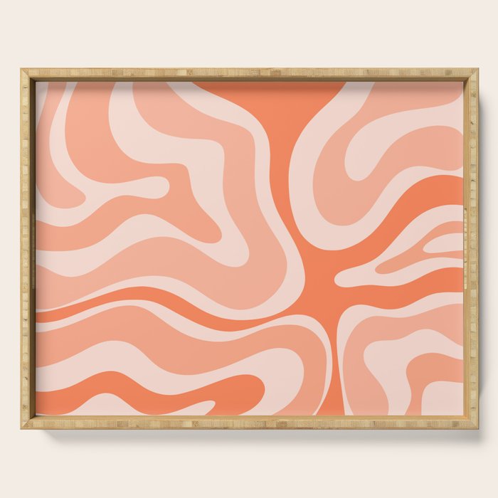 Modern Retro Liquid Swirl Abstract Pattern Salmon Orange Peach Blush Serving Tray Gallery Image 1