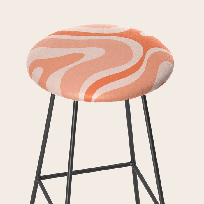 Modern Retro Liquid Swirl Abstract Pattern Salmon Orange Peach Blush Stool Gallery Image 2