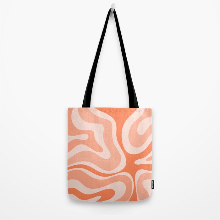 Modern Retro Liquid Swirl Abstract Pattern Salmon Orange Peach Blush Tote Bag Gallery Image 2